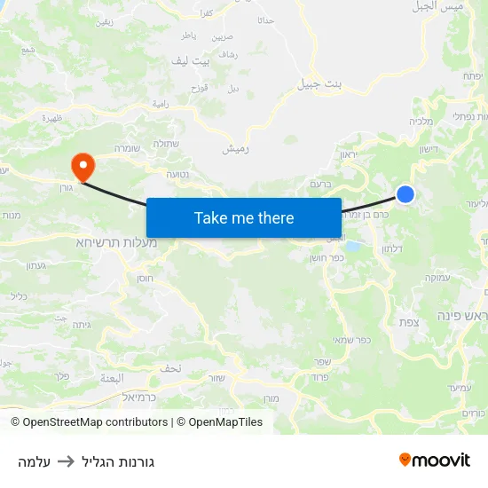 עלמה to גורנות הגליל map