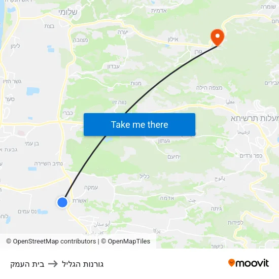 בית העמק to גורנות הגליל map