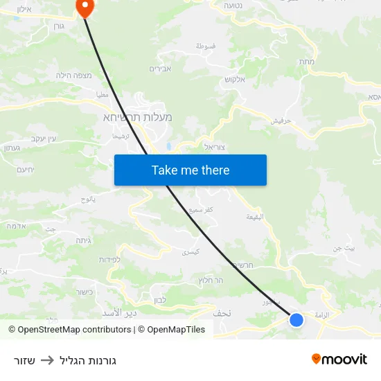 שזור to גורנות הגליל map