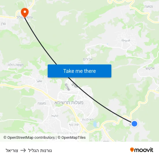 צוריאל to גורנות הגליל map