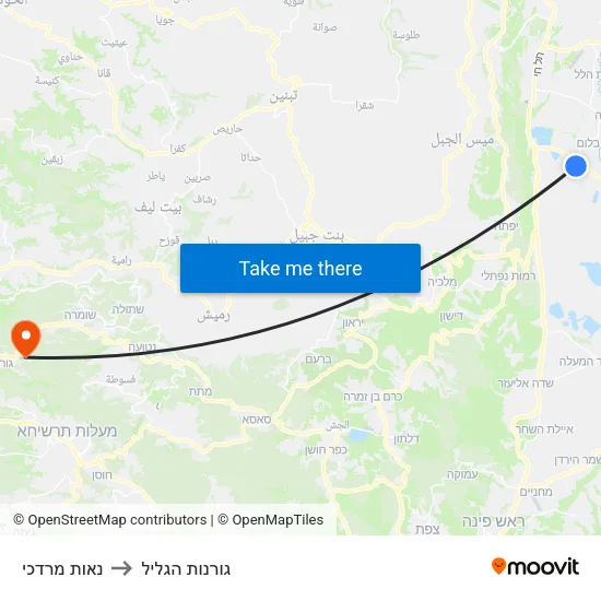 נאות מרדכי to גורנות הגליל map