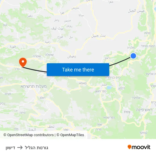 דישון to גורנות הגליל map