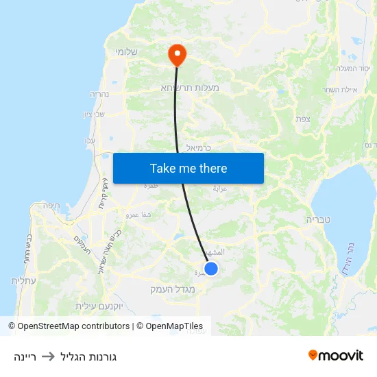 ריינה to גורנות הגליל map