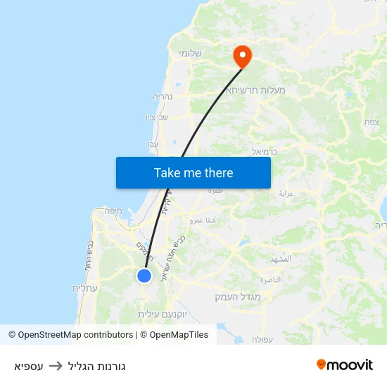 עספיא to גורנות הגליל map