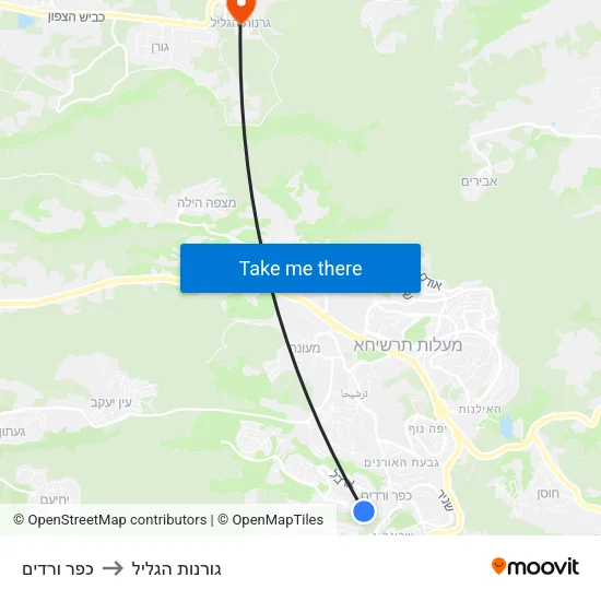 כפר ורדים to גורנות הגליל map