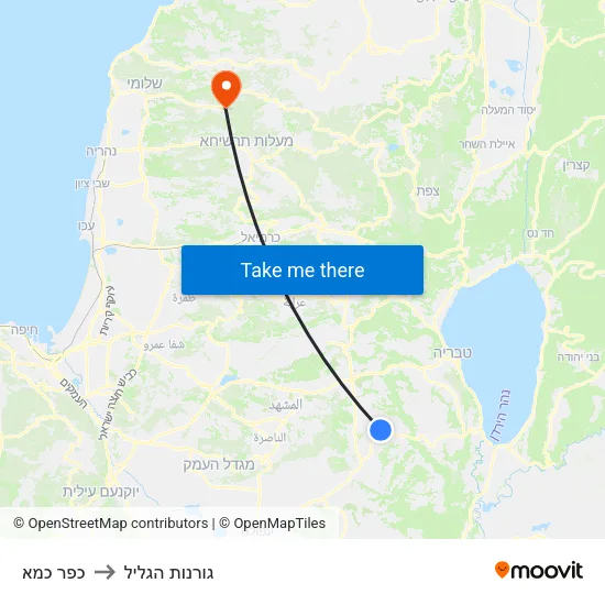 כפר כמא to גורנות הגליל map