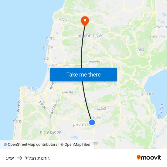 יפיע to גורנות הגליל map
