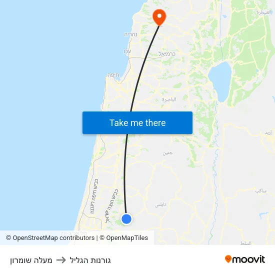מעלה שומרון to גורנות הגליל map