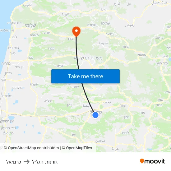 כרמיאל to גורנות הגליל map