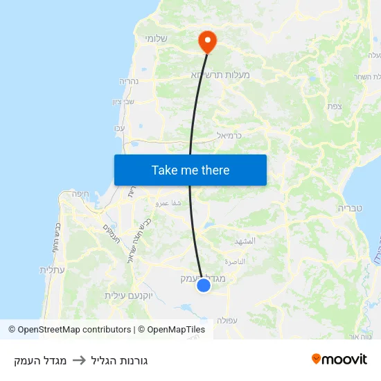 מגדל העמק to גורנות הגליל map
