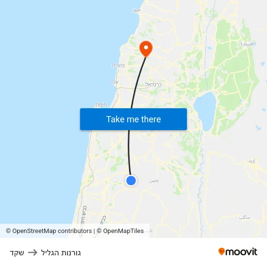 שקד to גורנות הגליל map
