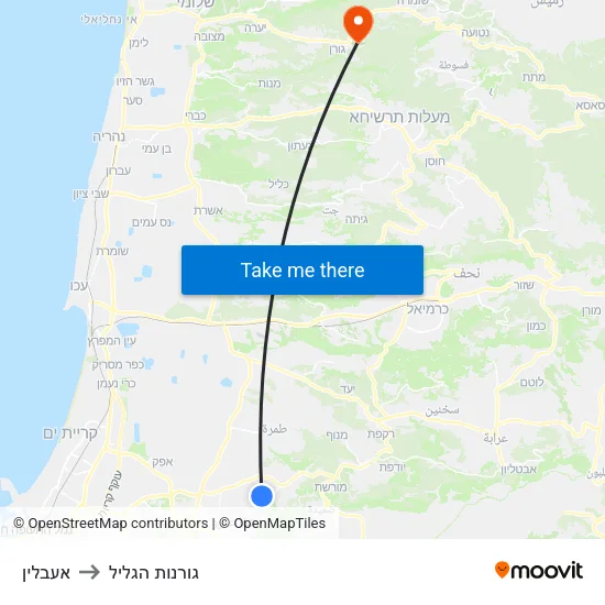 אעבלין to גורנות הגליל map