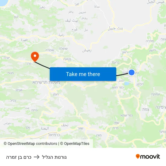 כרם בן זמרה to גורנות הגליל map