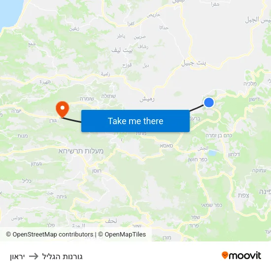 יראון to גורנות הגליל map