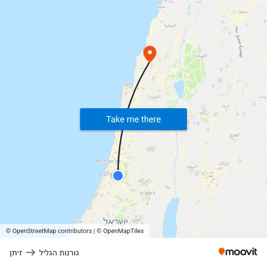 זיתן to גורנות הגליל map