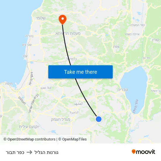 כפר תבור to גורנות הגליל map