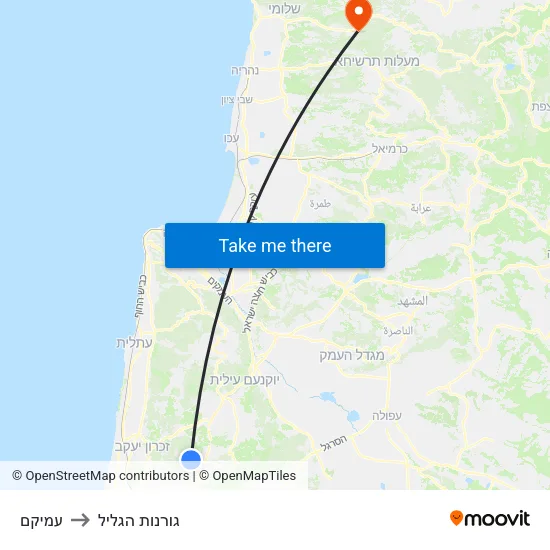 עמיקם to גורנות הגליל map