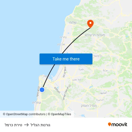 טירת כרמל to גורנות הגליל map