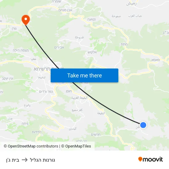 בית ג'ן to גורנות הגליל map