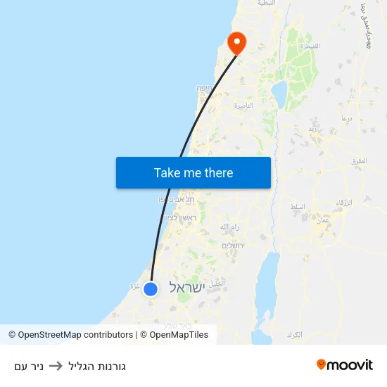ניר עם to גורנות הגליל map