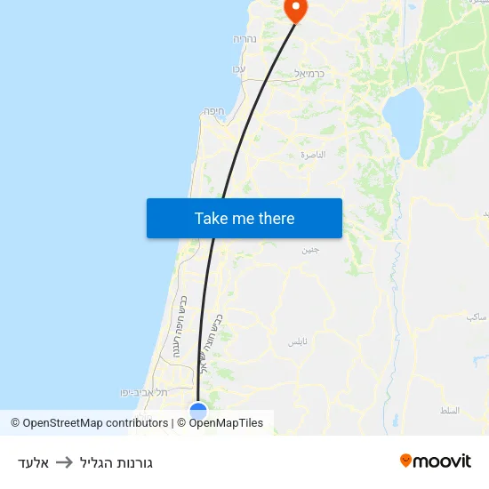 אלעד to גורנות הגליל map