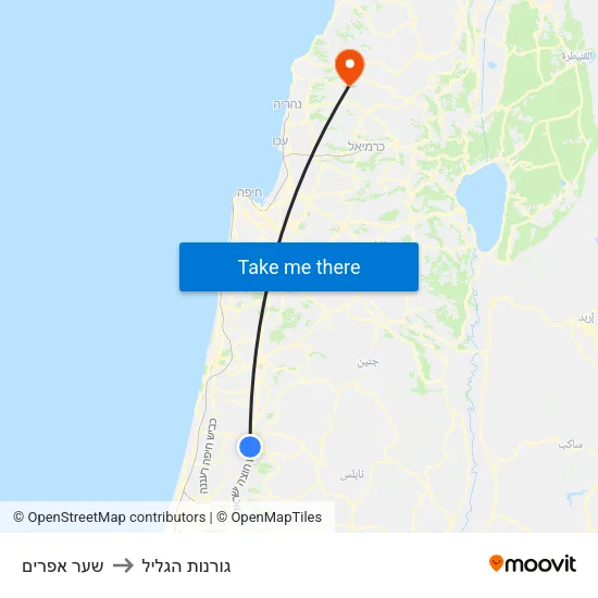 שער אפרים to גורנות הגליל map