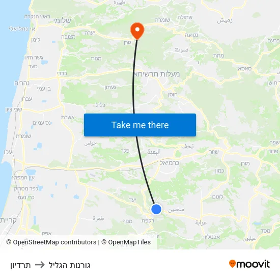 תרדיון to גורנות הגליל map
