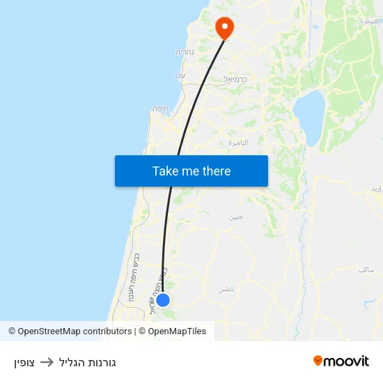 צופין to גורנות הגליל map