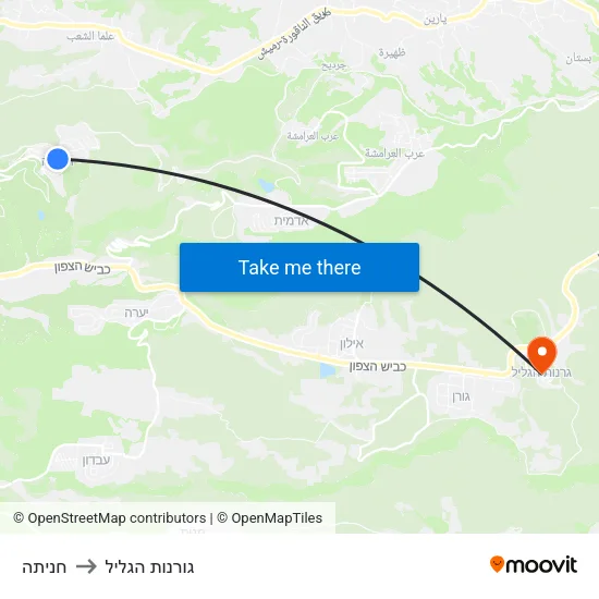 חניתה to גורנות הגליל map