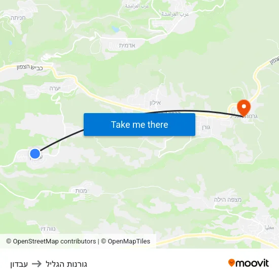 עבדון to גורנות הגליל map