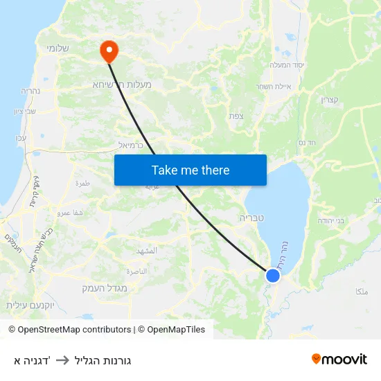 דגניה א' to גורנות הגליל map