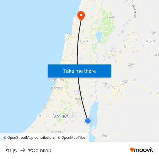 עין גדי to גורנות הגליל map