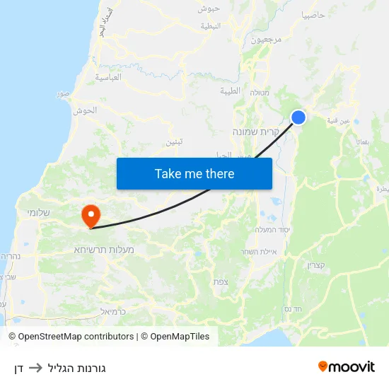 דן to גורנות הגליל map