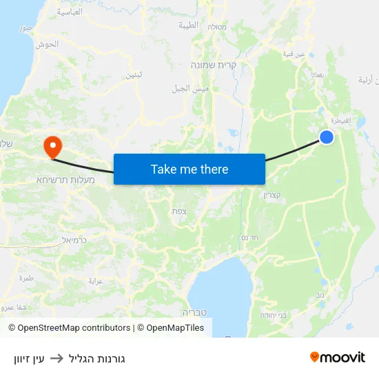 עין זיוון to גורנות הגליל map
