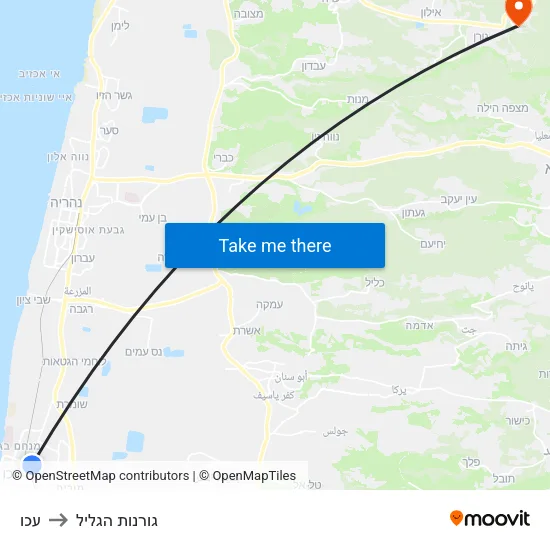 עכו to גורנות הגליל map