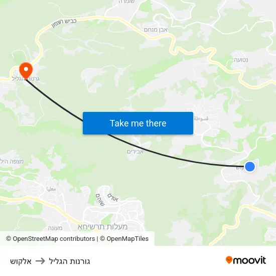 אלקוש to גורנות הגליל map