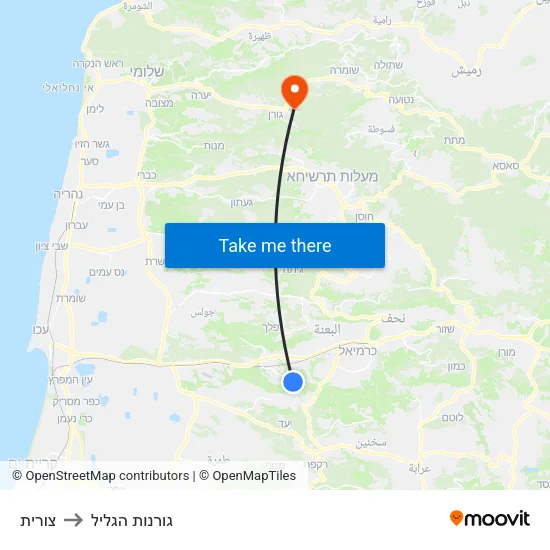 צורית to גורנות הגליל map