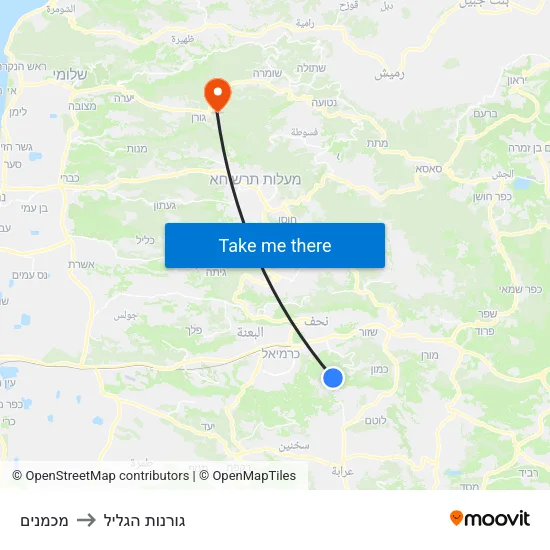 מכמנים to גורנות הגליל map