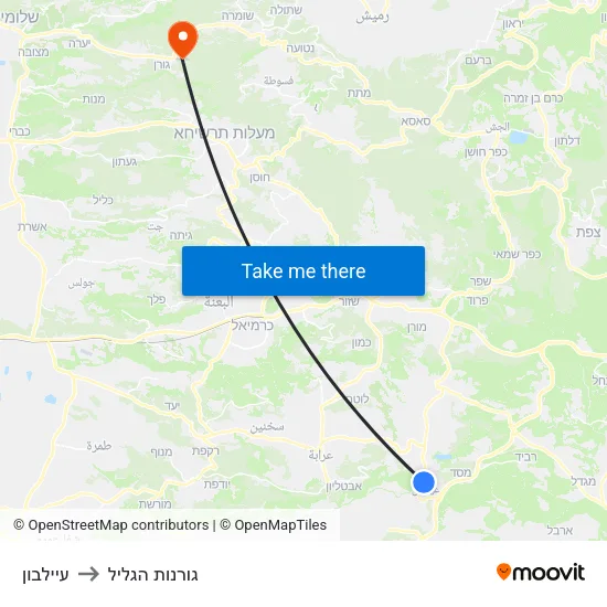 עיילבון to גורנות הגליל map