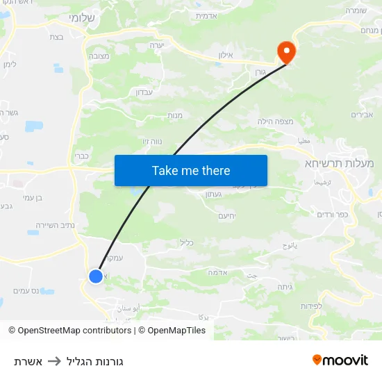 אשרת to גורנות הגליל map