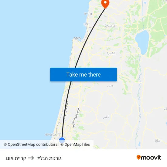 קריית אונו to גורנות הגליל map