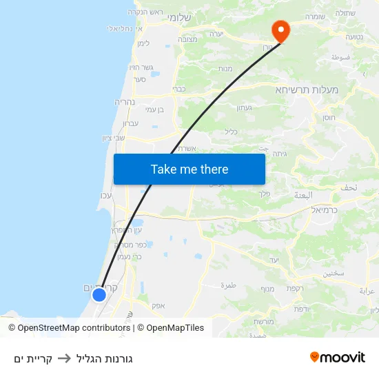 קריית ים to גורנות הגליל map