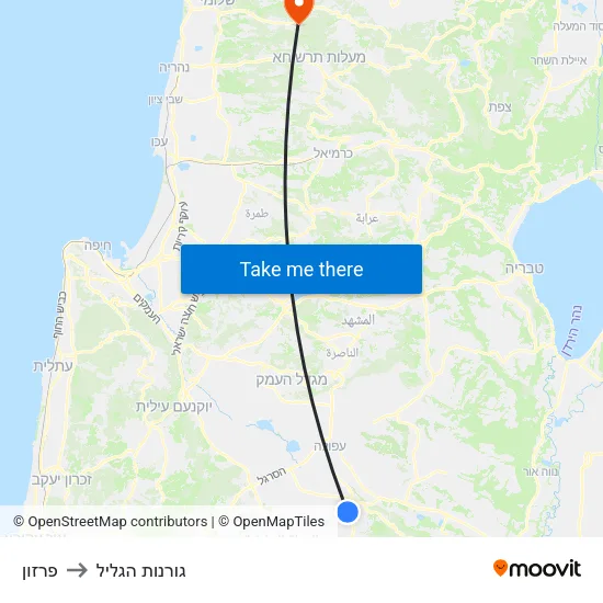 פרזון to גורנות הגליל map