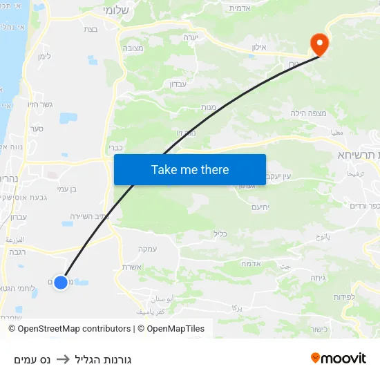נס עמים to גורנות הגליל map