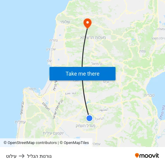 עילוט to גורנות הגליל map