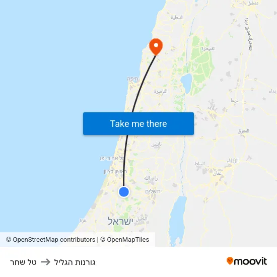 טל שחר to גורנות הגליל map