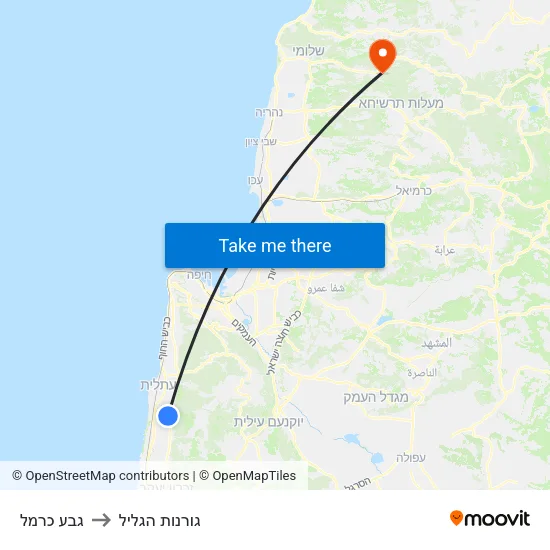 גבע כרמל to גורנות הגליל map