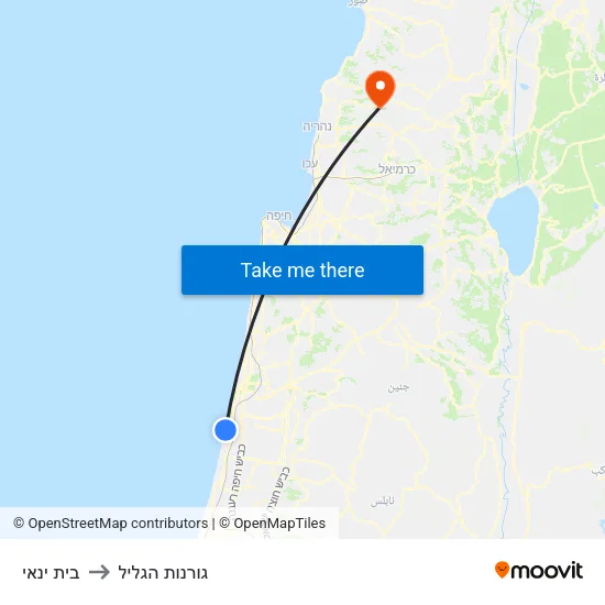 בית ינאי to גורנות הגליל map
