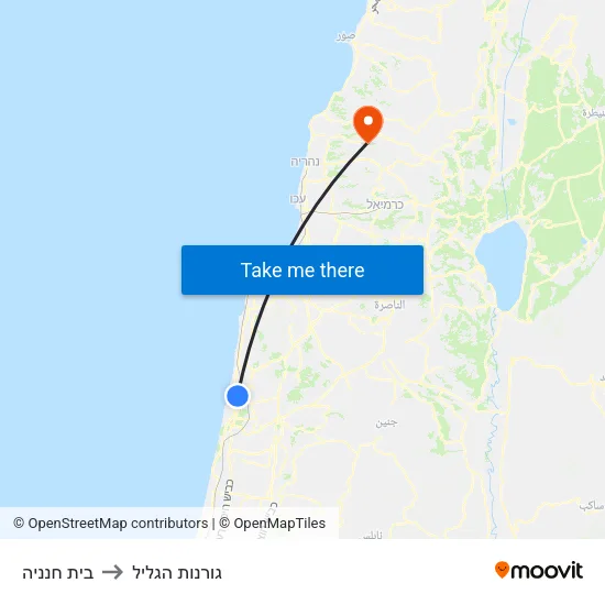 בית חנניה to גורנות הגליל map