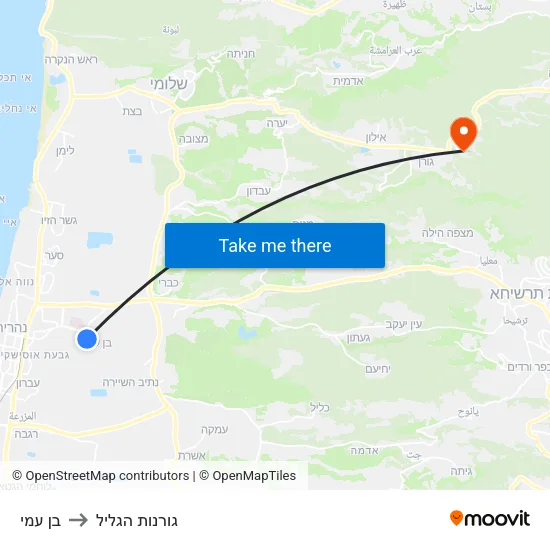 בן עמי to גורנות הגליל map